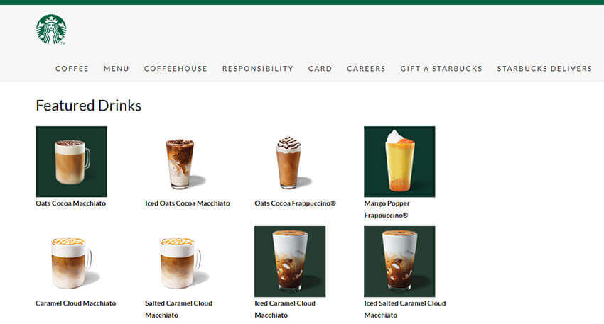 Starbucks coffee menu